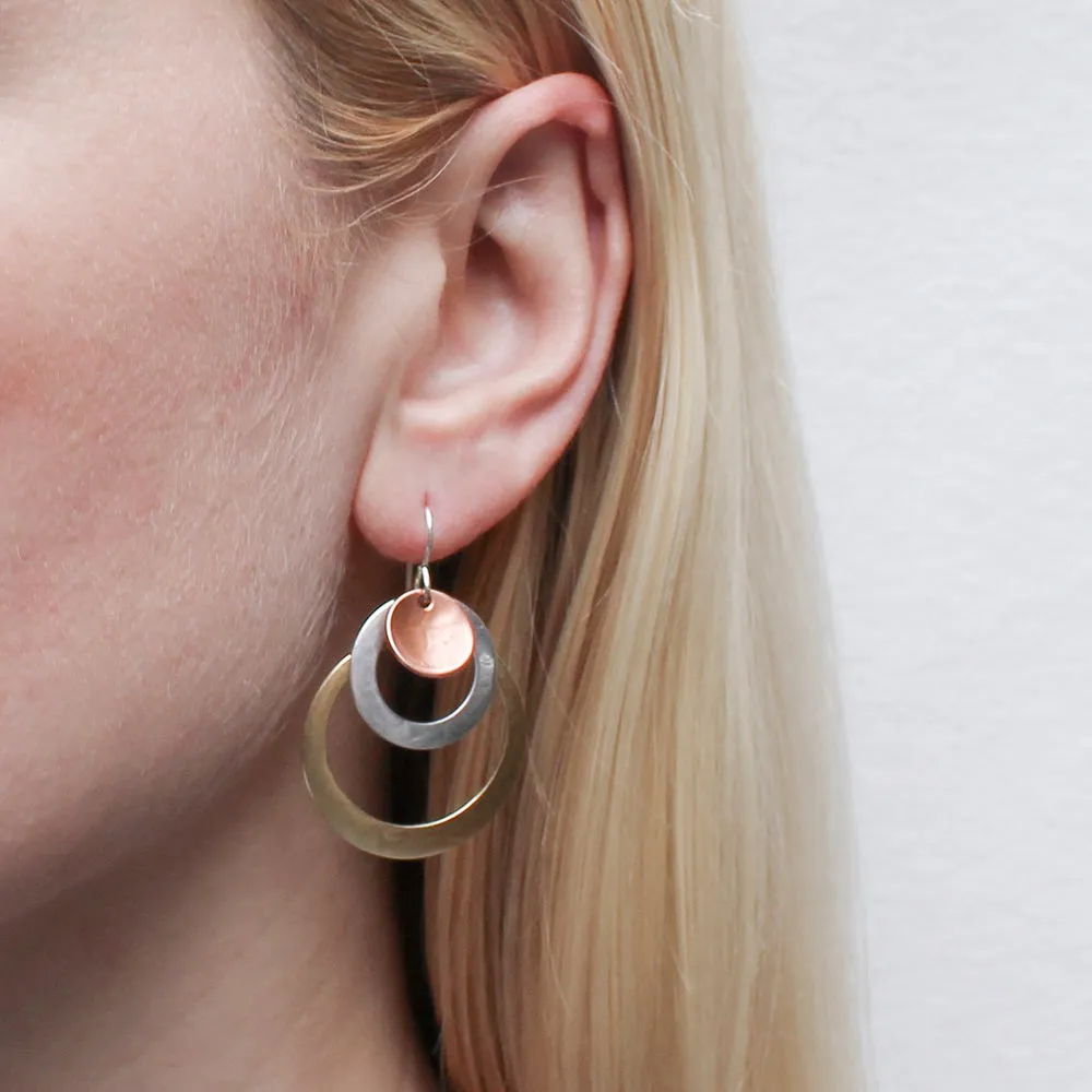Rings and Dished Disc Layered Wire Earring