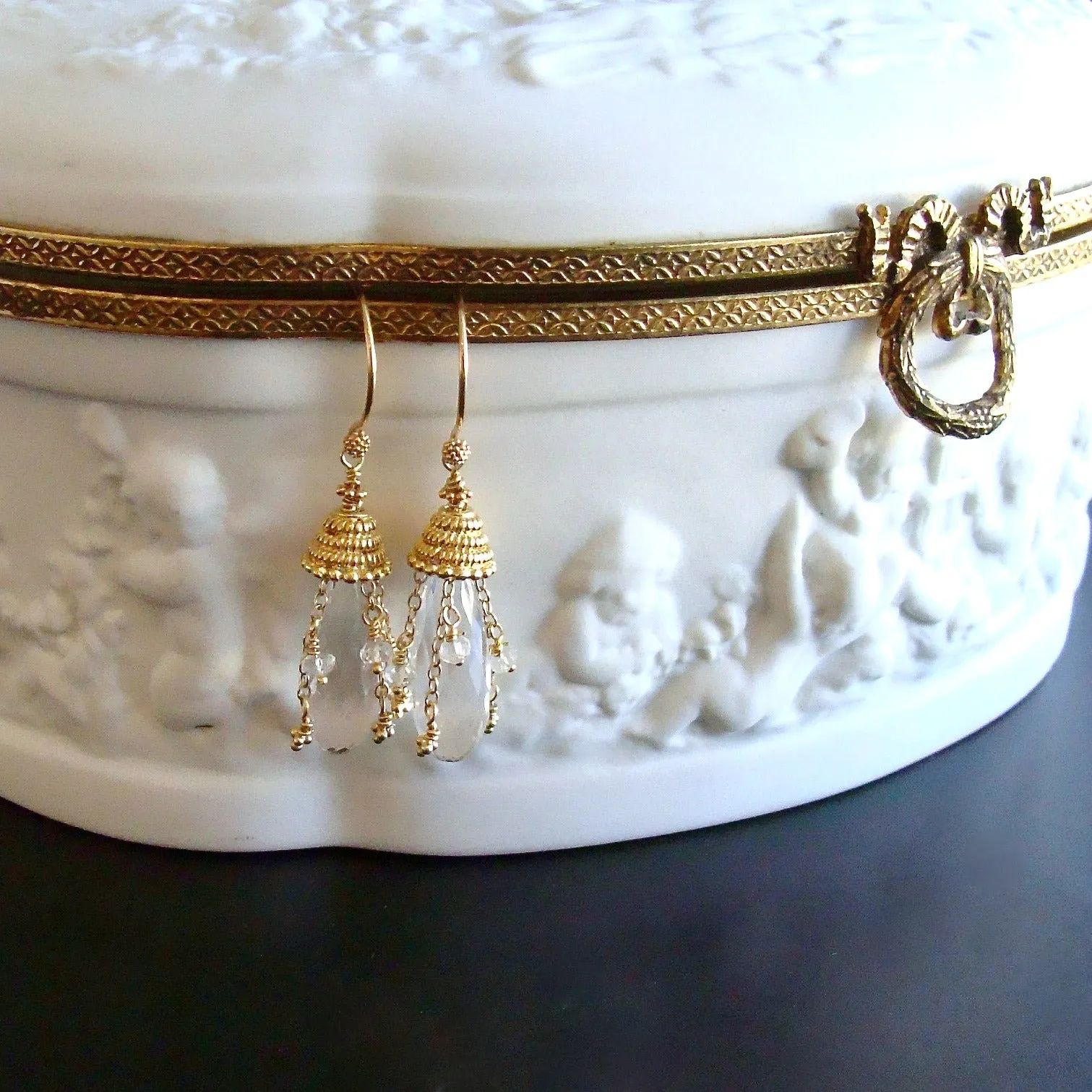 Rock Crystal Elongated Teardrop Earrings - Abby Earrings