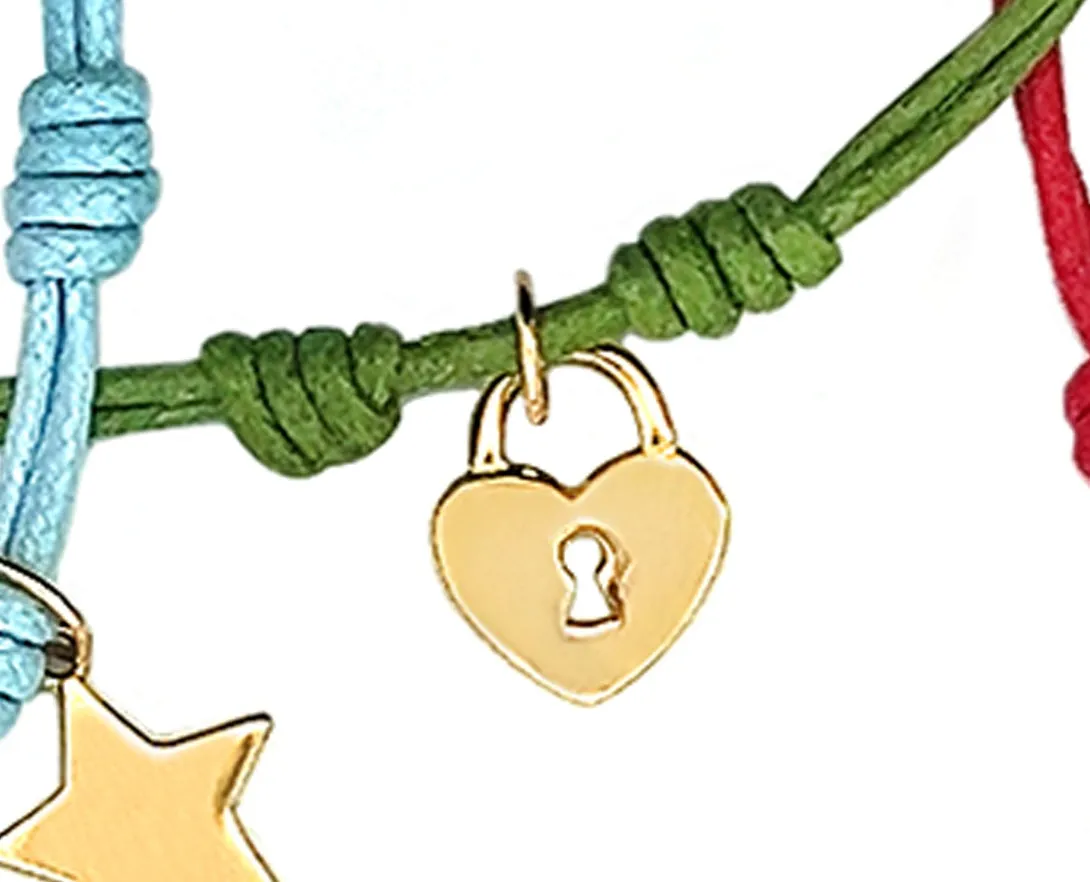 Rope bracelets with dangling yellow gold charms
