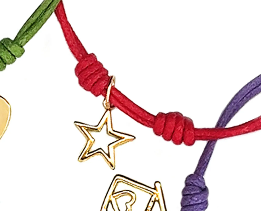 Rope bracelets with dangling yellow gold charms