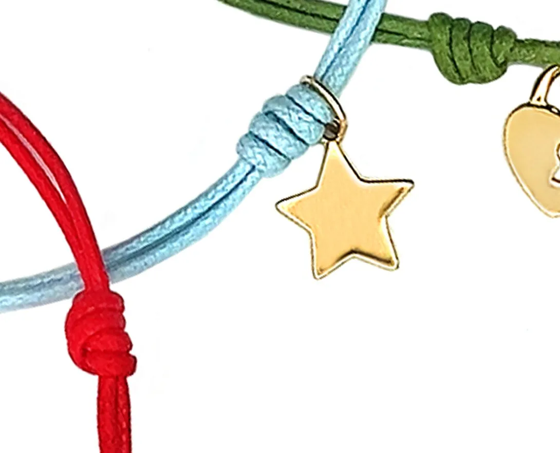 Rope bracelets with dangling yellow gold charms