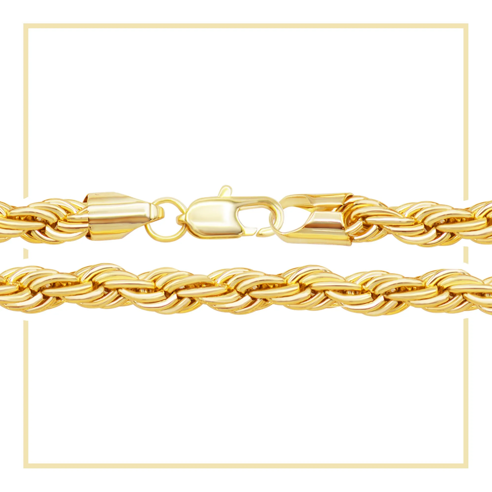Rope Chain 14K Gold Filled Bracelet 8.5" Set Lobster Claw Clasp Men Jewelry 5 mm 6 mm