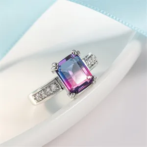Rose Crystal & Cubic Zirconia Rectangle Double-Prong Ring
