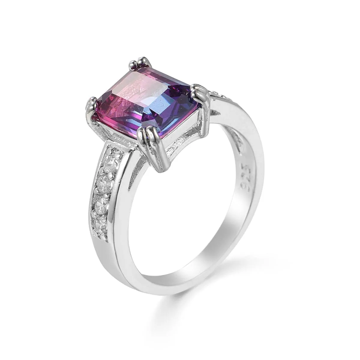 Rose Crystal & Cubic Zirconia Rectangle Double-Prong Ring