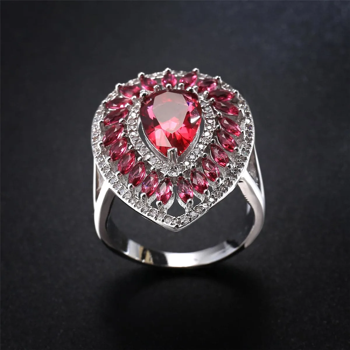 Rose Crystal & Cubic Zirconia Teardrop Ring