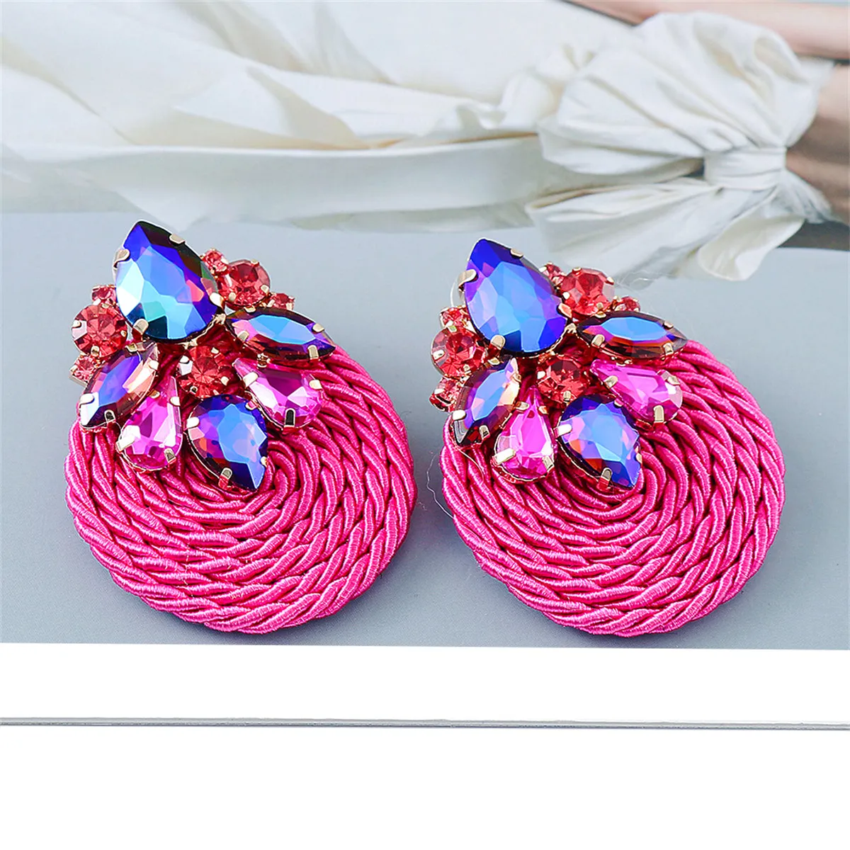 Rose Cubic Zirconia & Crystal Cluster Rope Teardrop Earrings