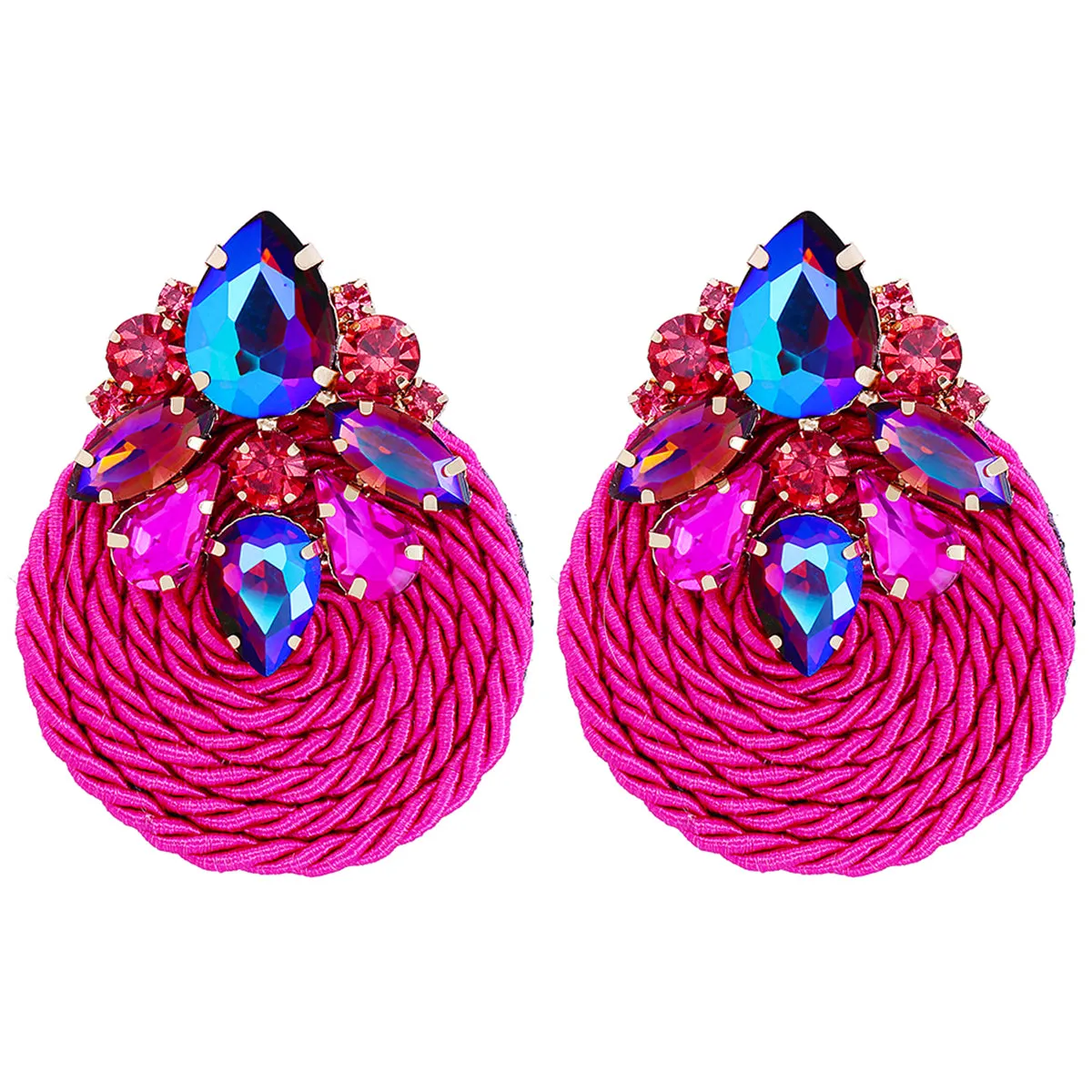 Rose Cubic Zirconia & Crystal Cluster Rope Teardrop Earrings