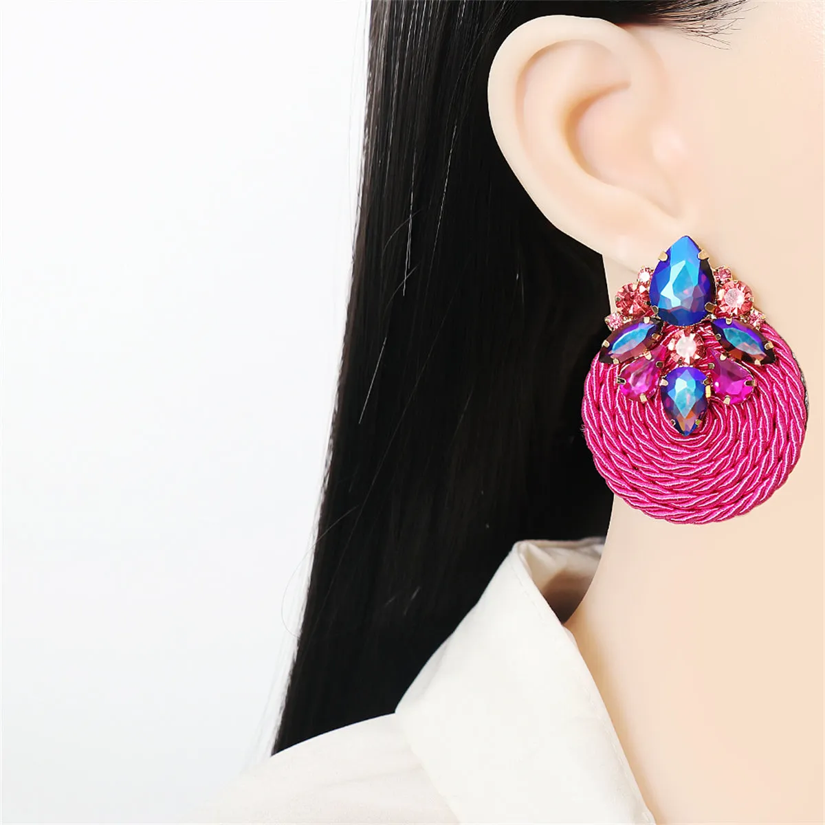Rose Cubic Zirconia & Crystal Cluster Rope Teardrop Earrings