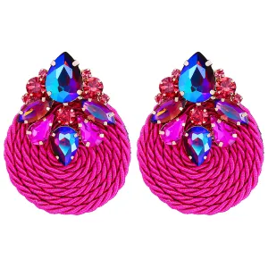 Rose Cubic Zirconia & Crystal Cluster Rope Teardrop Earrings