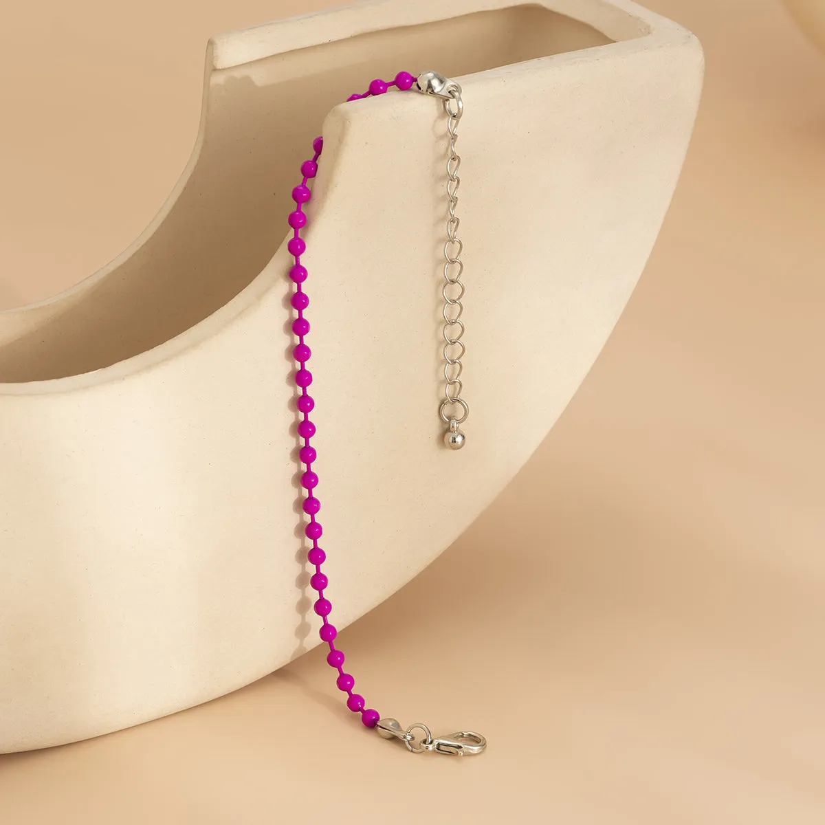 Rose Enamel & Silver-Plated Beaded Chain Bracelet
