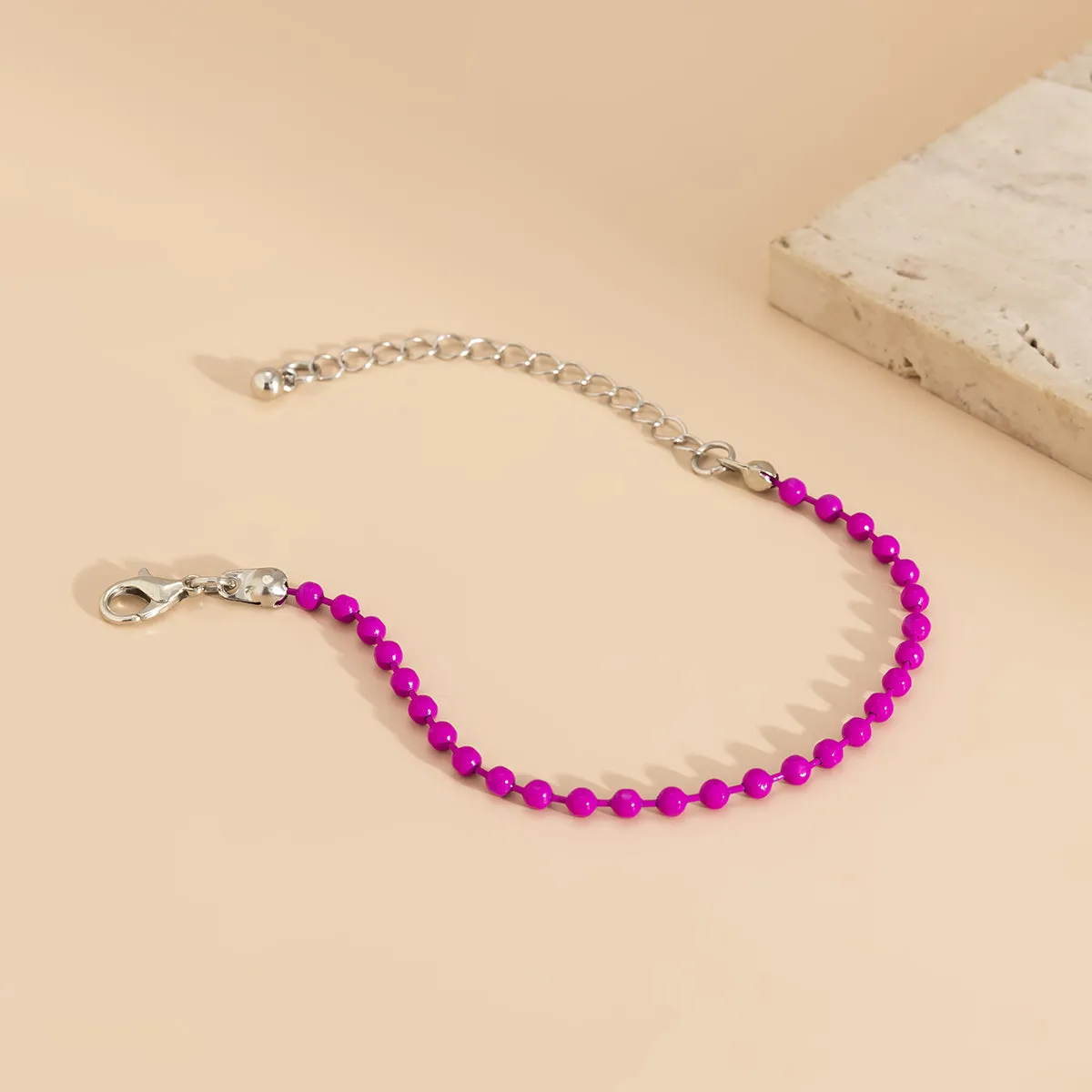 Rose Enamel & Silver-Plated Beaded Chain Bracelet