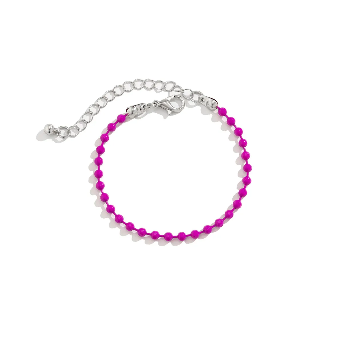 Rose Enamel & Silver-Plated Beaded Chain Bracelet