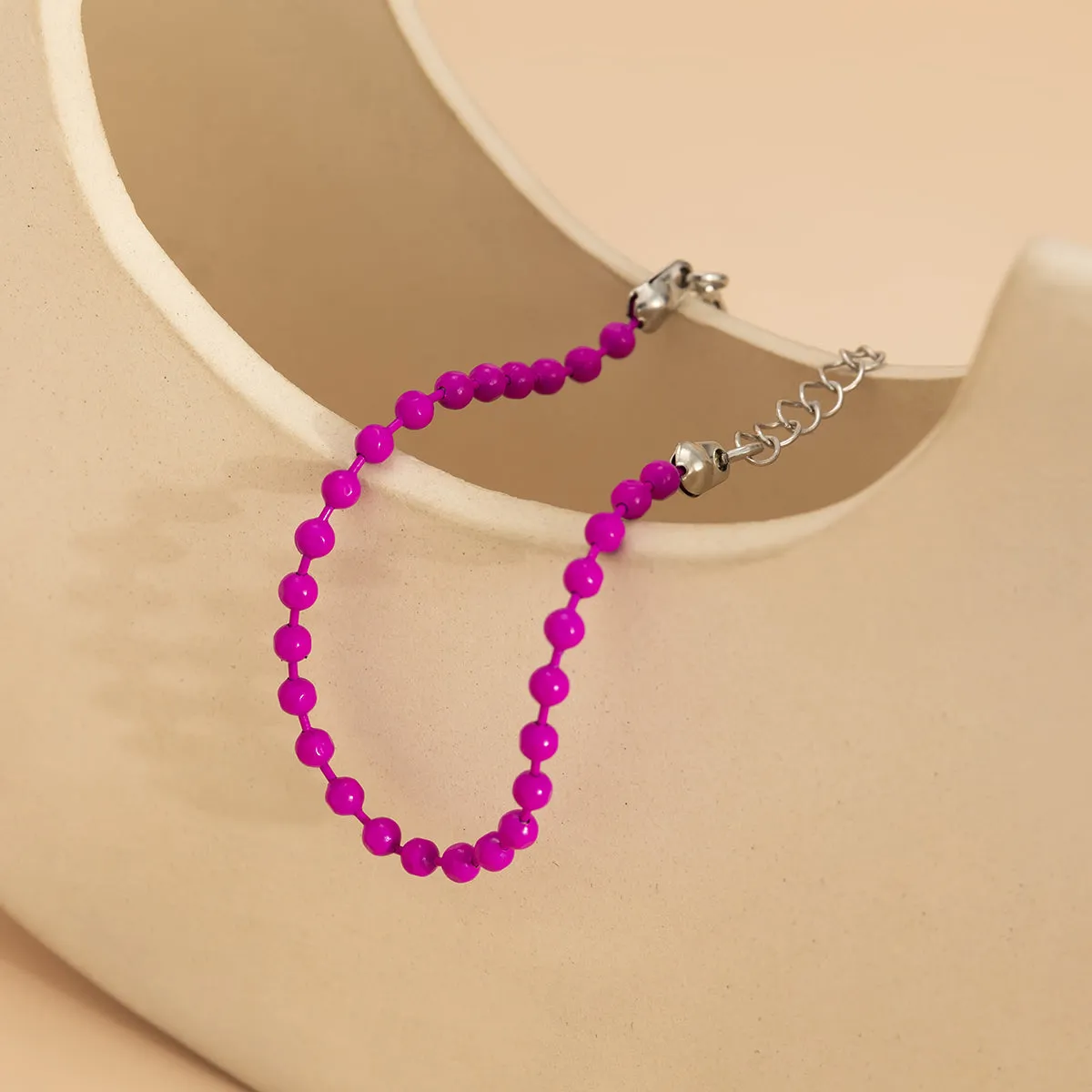 Rose Enamel & Silver-Plated Beaded Chain Bracelet