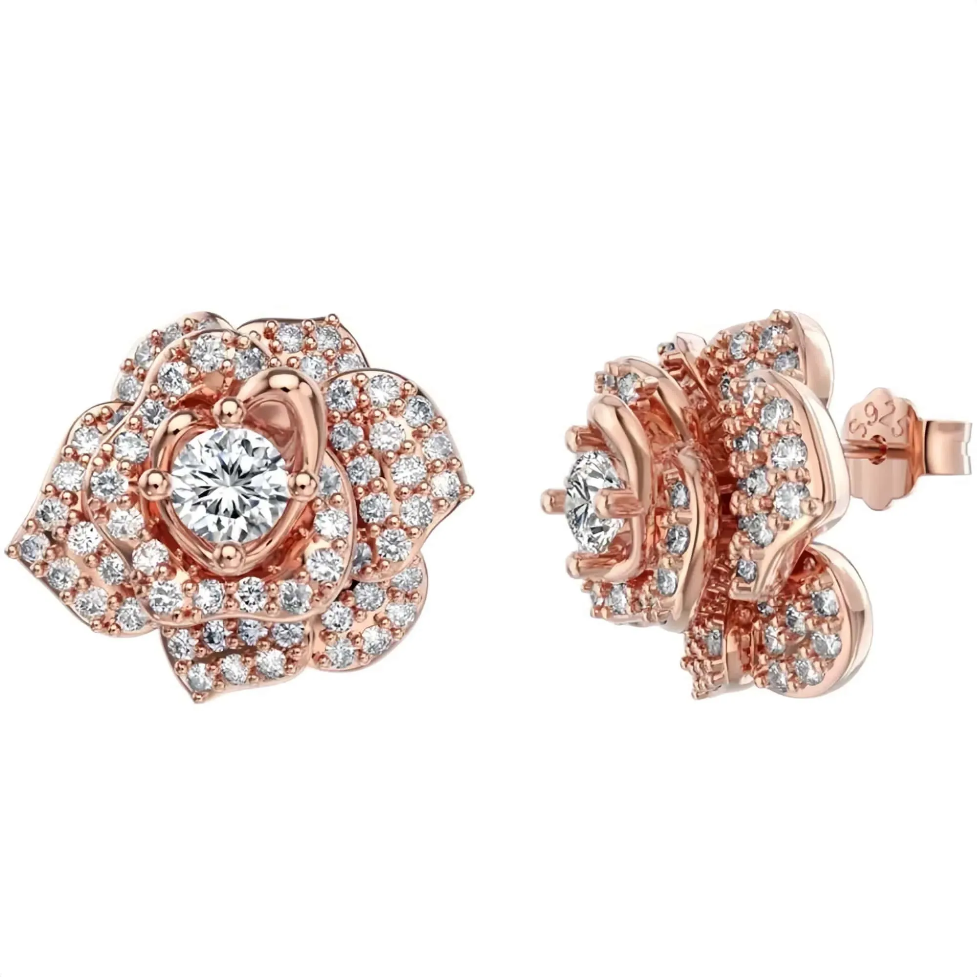 Rose Gold Floral Earrings (Stud)