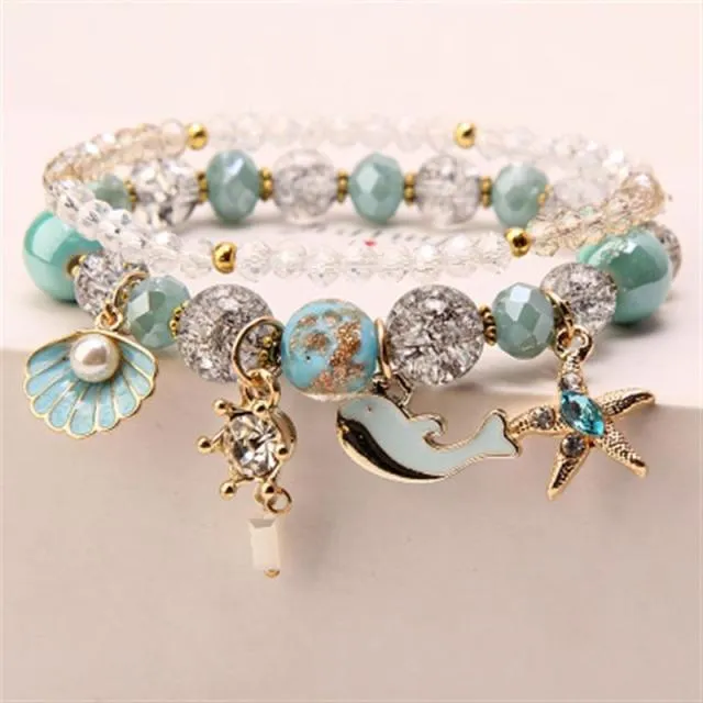 Rose sisi 2022 Summer Vacation Beach Bracelet Shell Little Girl Pendant Burst Bead Sweet Romantic Set Bracelet for women jewelry
