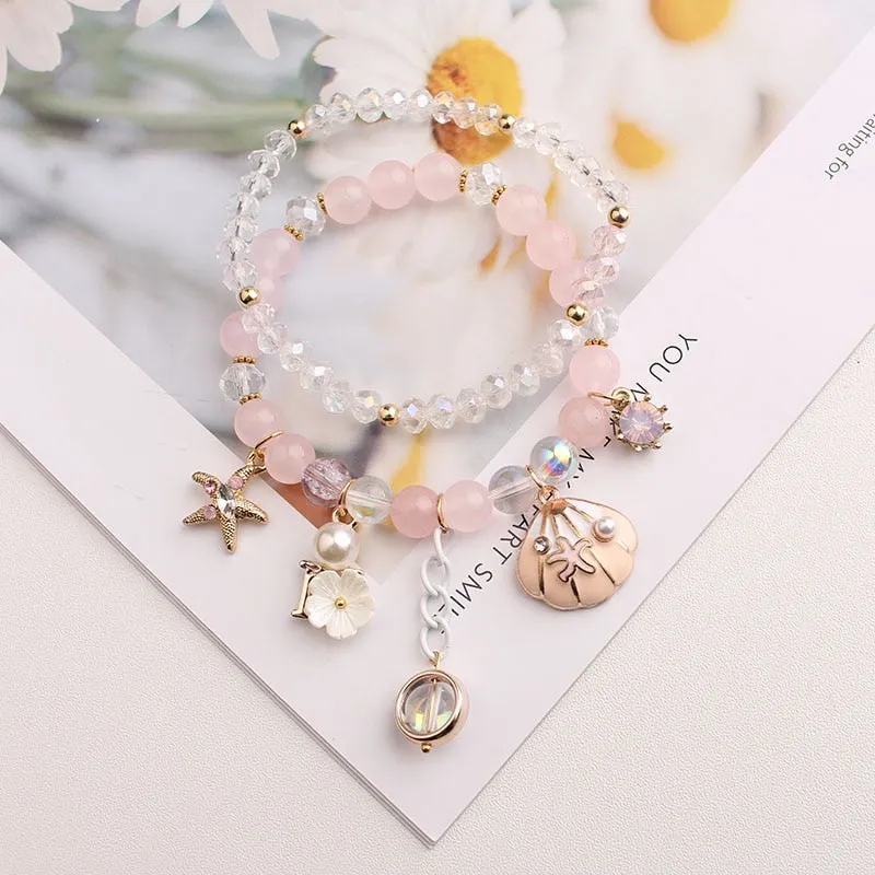 Rose sisi 2022 Summer Vacation Beach Bracelet Shell Little Girl Pendant Burst Bead Sweet Romantic Set Bracelet for women jewelry