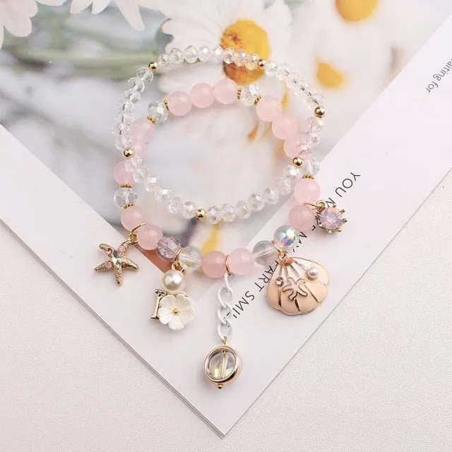 Rose sisi 2022 Summer Vacation Beach Bracelet Shell Little Girl Pendant Burst Bead Sweet Romantic Set Bracelet for women jewelry
