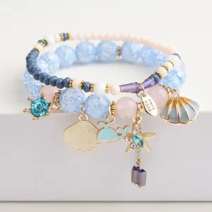 Rose sisi 2022 Summer Vacation Beach Bracelet Shell Little Girl Pendant Burst Bead Sweet Romantic Set Bracelet for women jewelry