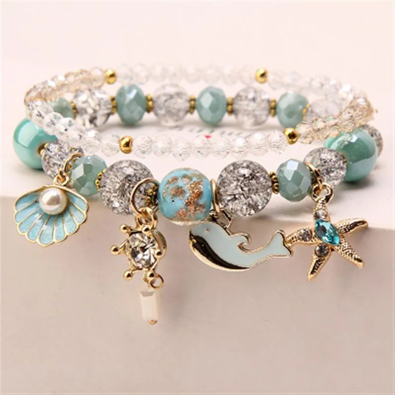 Rose sisi 2022 Summer Vacation Beach Bracelet Shell Little Girl Pendant Burst Bead Sweet Romantic Set Bracelet for women jewelry