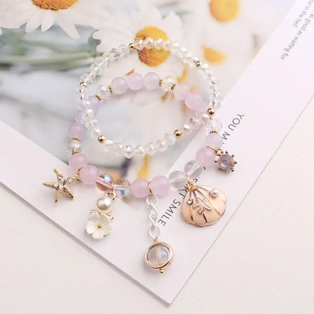 Rose sisi 2022 Summer Vacation Beach Bracelet Shell Little Girl Pendant Burst Bead Sweet Romantic Set Bracelet for women jewelry