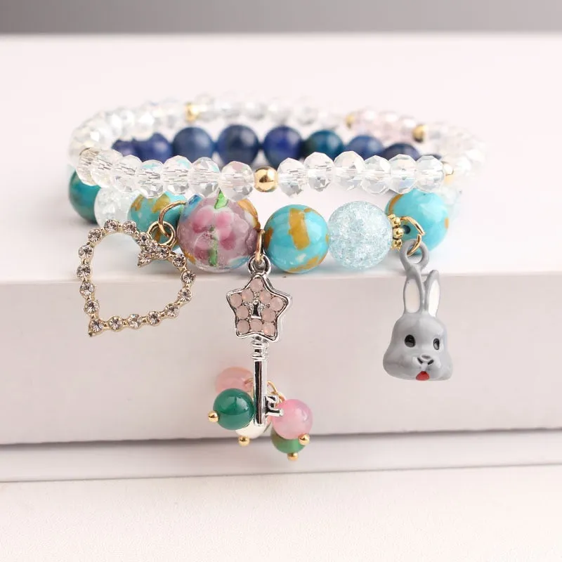 Rose sisi 2022 Summer Vacation Beach Bracelet Shell Little Girl Pendant Burst Bead Sweet Romantic Set Bracelet for women jewelry