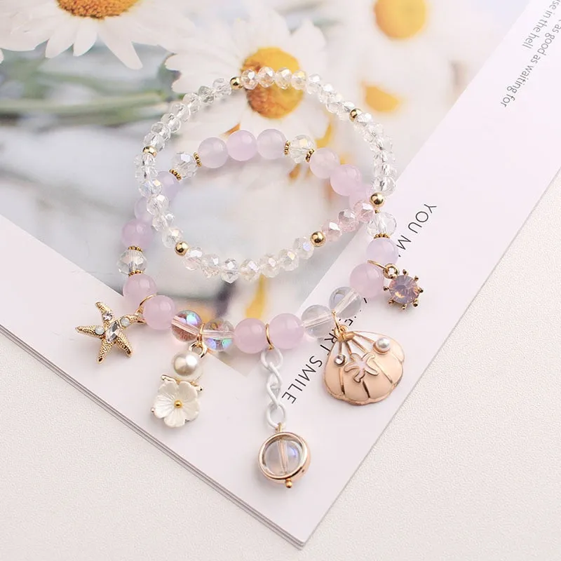 Rose sisi 2022 Summer Vacation Beach Bracelet Shell Little Girl Pendant Burst Bead Sweet Romantic Set Bracelet for women jewelry
