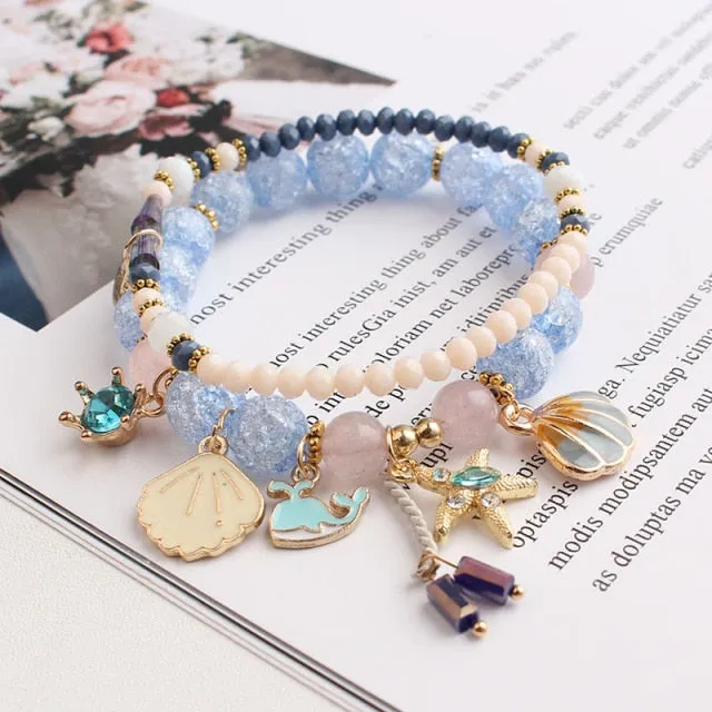 Rose sisi 2022 Summer Vacation Beach Bracelet Shell Little Girl Pendant Burst Bead Sweet Romantic Set Bracelet for women jewelry