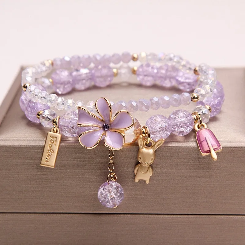 Rose sisi 2022 Summer Vacation Beach Bracelet Shell Little Girl Pendant Burst Bead Sweet Romantic Set Bracelet for women jewelry
