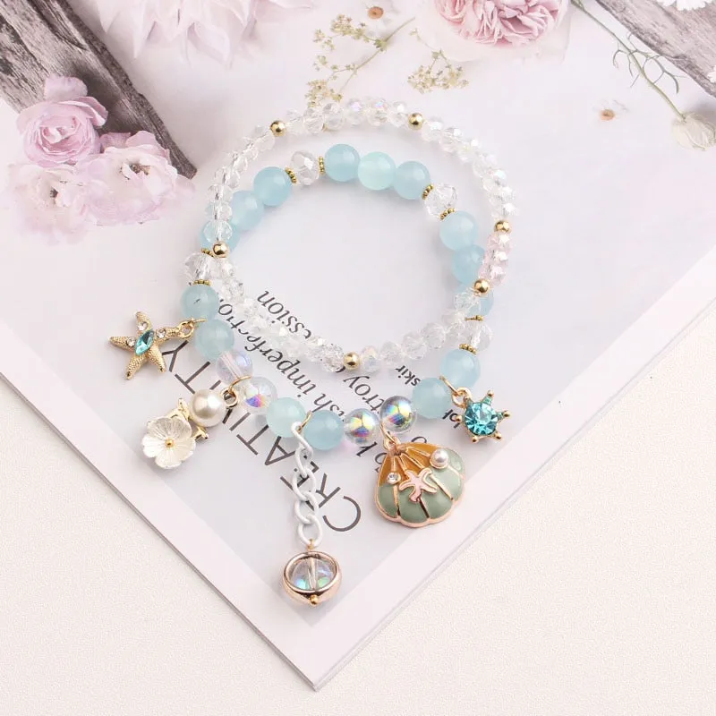Rose sisi 2022 Summer Vacation Beach Bracelet Shell Little Girl Pendant Burst Bead Sweet Romantic Set Bracelet for women jewelry
