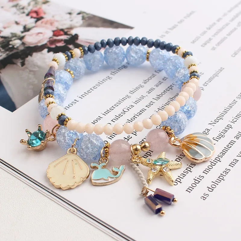 Rose sisi 2022 Summer Vacation Beach Bracelet Shell Little Girl Pendant Burst Bead Sweet Romantic Set Bracelet for women jewelry