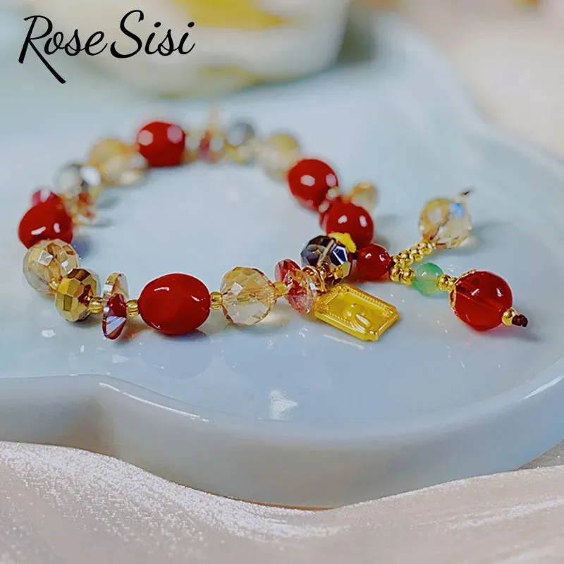 Rose sisi 2023 New Year Chinese bracelets red jujube beads crystal bunny New Year bracelet for women in the Year of the Rabbit