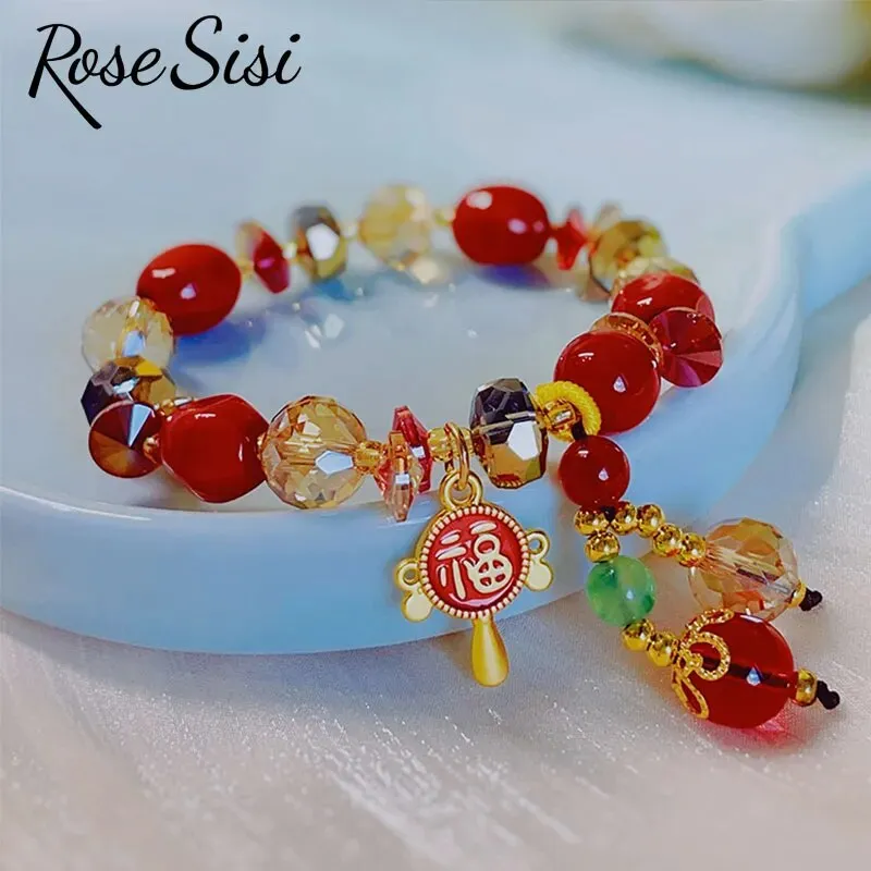Rose sisi 2023 New Year Chinese bracelets red jujube beads crystal bunny New Year bracelet for women in the Year of the Rabbit