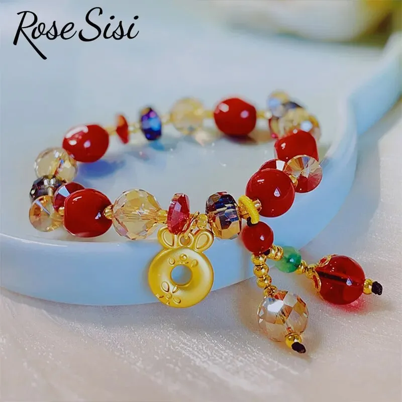 Rose sisi 2023 New Year Chinese bracelets red jujube beads crystal bunny New Year bracelet for women in the Year of the Rabbit