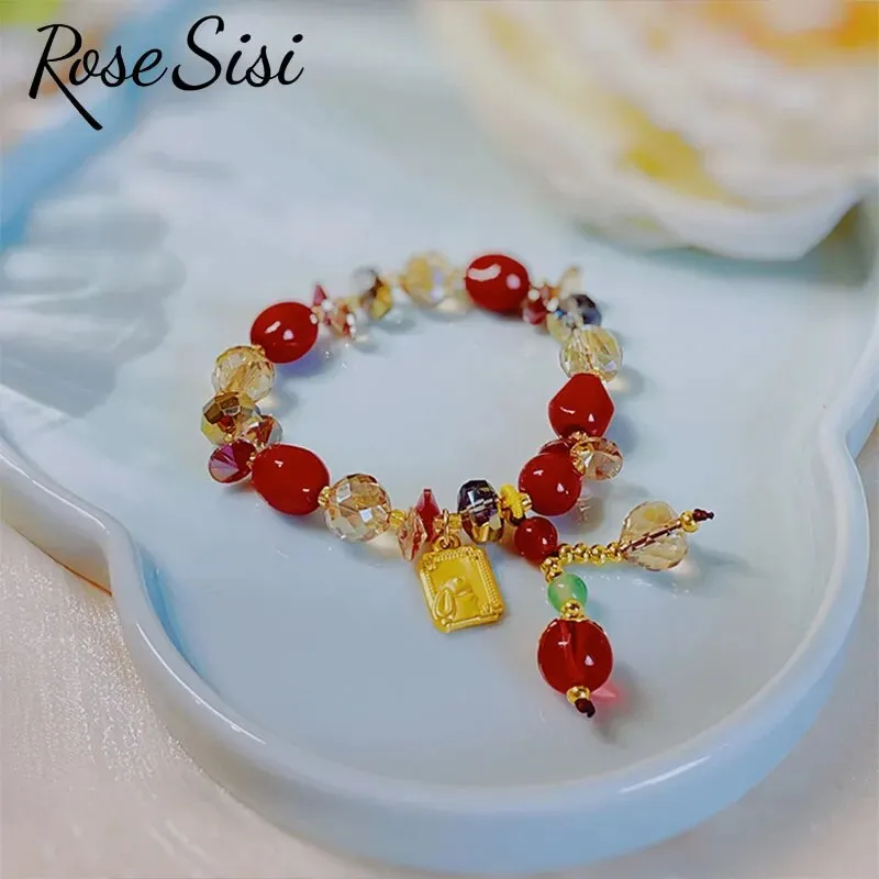 Rose sisi 2023 New Year Chinese bracelets red jujube beads crystal bunny New Year bracelet for women in the Year of the Rabbit