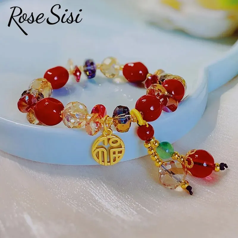 Rose sisi 2023 New Year Chinese bracelets red jujube beads crystal bunny New Year bracelet for women in the Year of the Rabbit