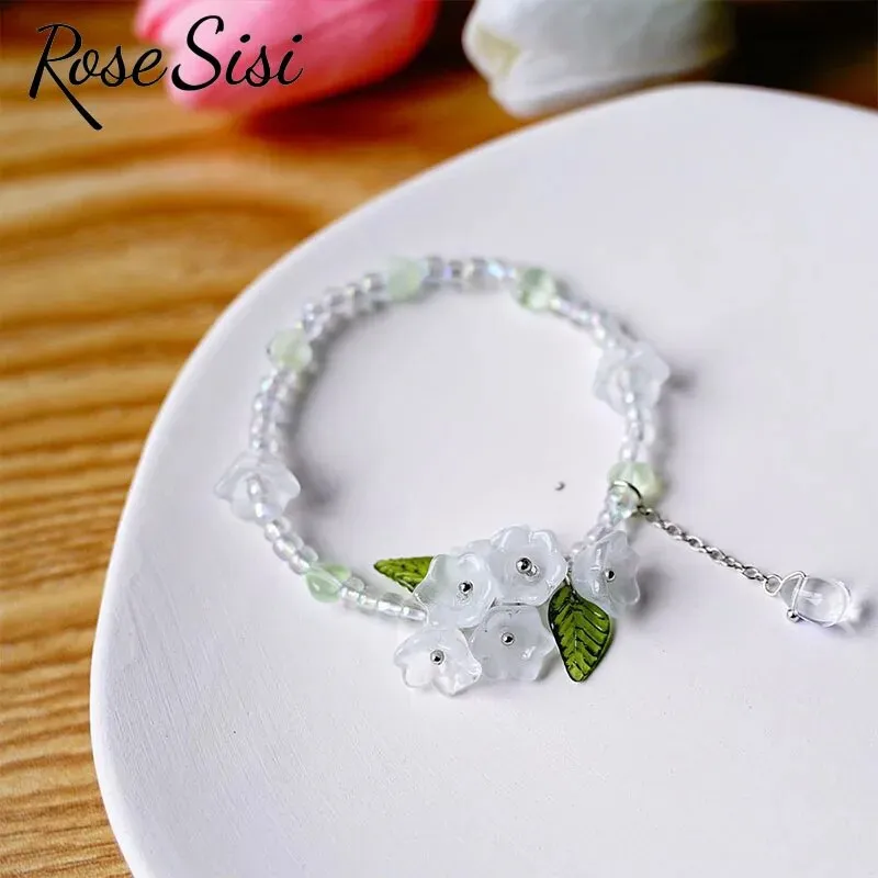 Rose sisi Chinese style ancient style fresh flower tassel beaded bracelect for women multicolor butterfly handmade bracelects