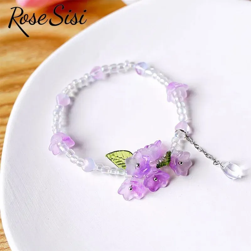 Rose sisi Chinese style ancient style fresh flower tassel beaded bracelect for women multicolor butterfly handmade bracelects