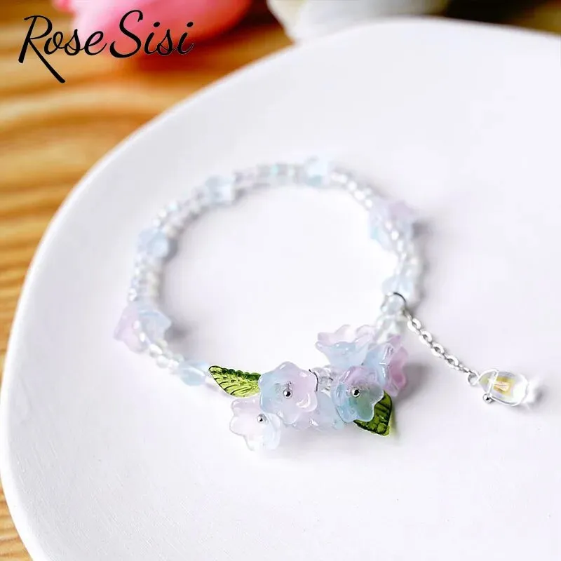 Rose sisi Chinese style ancient style fresh flower tassel beaded bracelect for women multicolor butterfly handmade bracelects