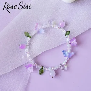 Rose sisi Chinese style ancient style fresh flower tassel beaded bracelect for women multicolor butterfly handmade bracelects