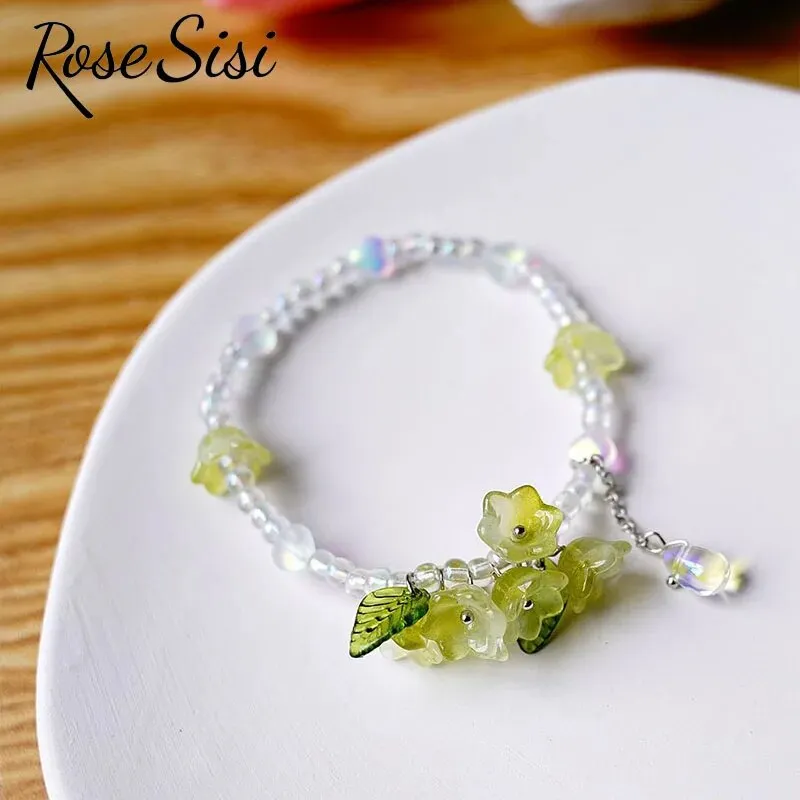 Rose sisi Chinese style ancient style fresh flower tassel beaded bracelect for women multicolor butterfly handmade bracelects