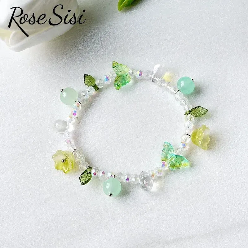 Rose sisi Chinese style ancient style fresh flower tassel beaded bracelect for women multicolor butterfly handmade bracelects