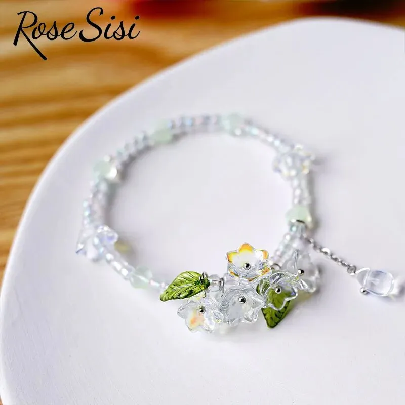 Rose sisi Chinese style ancient style fresh flower tassel beaded bracelect for women multicolor butterfly handmade bracelects