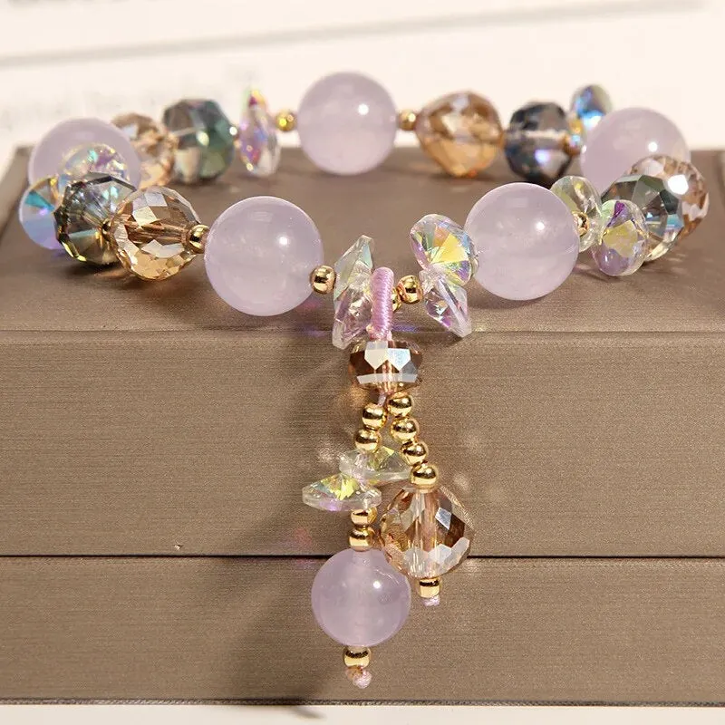 Rose sisi Fresh and sweet luxury crystal bracelet female natural stone beaded bracelet for women freshwater pearl elastic gift