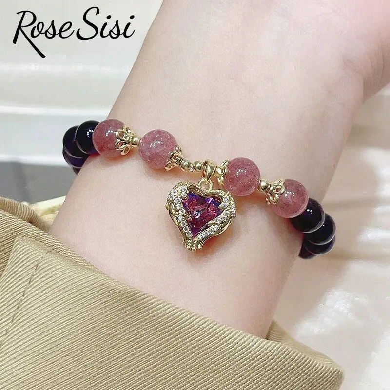 Rose sisi Korean amethyst bracelet for women temperament the heart of the ocean long life lock friendship bracelets jewelry gift