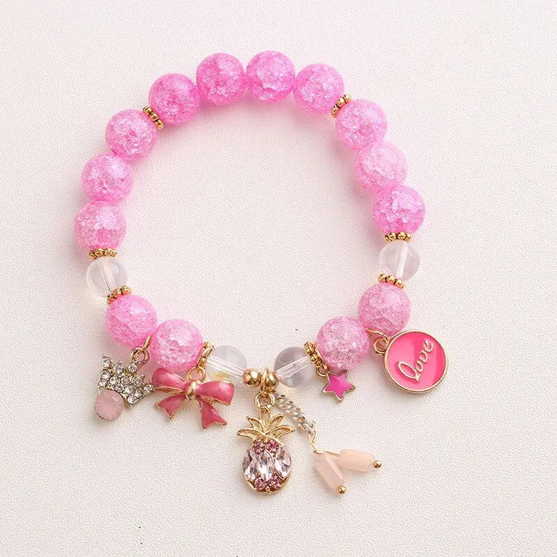 Rose sisi Korean Fashion Girl Heart Holiday Style Bracelet for women Whale Tail bead Bracelets Double Stretch Girl Pendant Retro