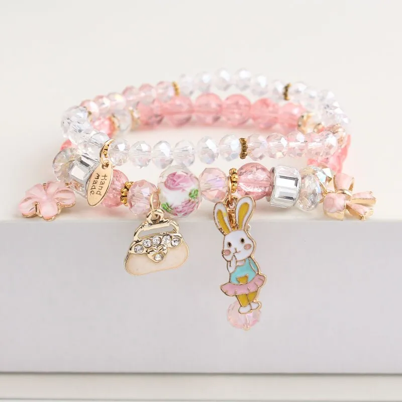Rose sisi Korean Fashion Girl Heart Holiday Style Bracelet for women Whale Tail bead Bracelets Double Stretch Girl Pendant Retro