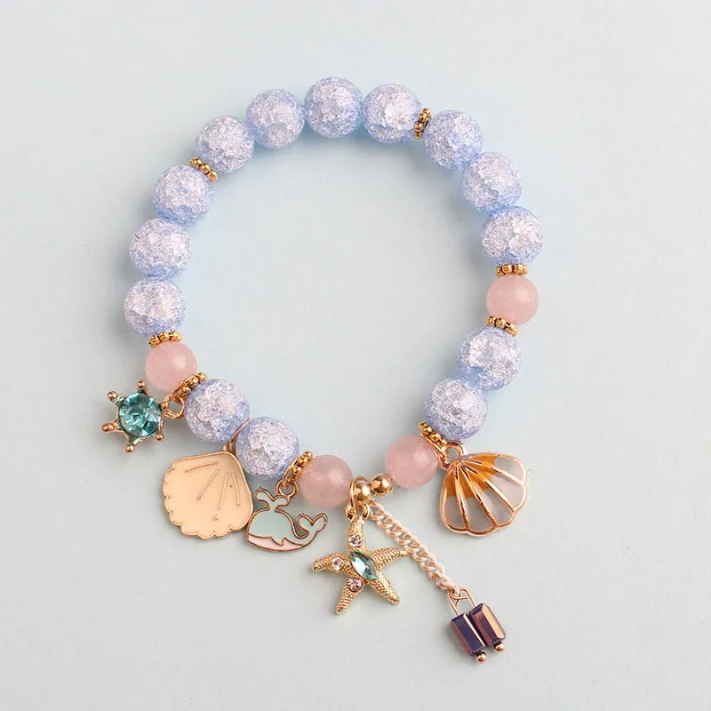 Rose sisi Korean Fashion Girl Heart Holiday Style Bracelet for women Whale Tail bead Bracelets Double Stretch Girl Pendant Retro
