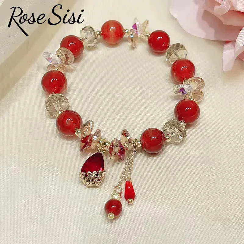 Rose sisi Korean style agate bracelet for women lovely sweet female water drop accessories crystal bracelet jewelry for women