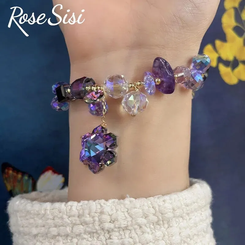 Rose sisi Korean Style Bracelet for women Fashion Jewelry for woman Purple romantic crystal bracelets friendship present