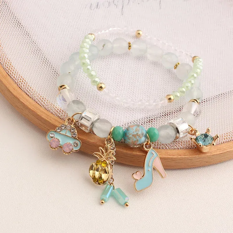Rose sisi Korean style fashion fresh crystal bracelet for women elastic bead bracelet girl pendant girl jewelry for women gift